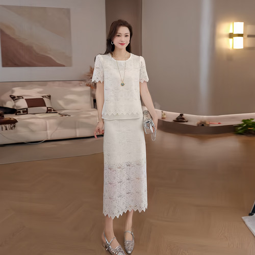豆豆 夏季法式蕾丝镂空气质上衣时尚百搭休闲短袖T恤女-26CT8001