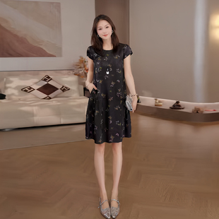 豆豆DC【松间蝶舞】100%人丝新中式彩蝶女士减龄连衣裙-26XQ1123