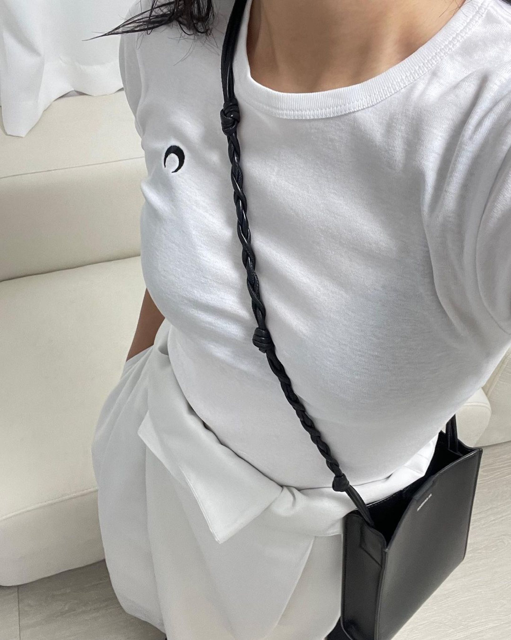 高版本marine 月亮t恤虞书欣同款jennie月牙打底衫刺绣内搭短袖女