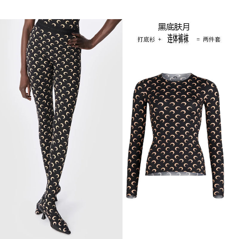 炫酷黑！Mar23ine月亮印标弹力打底衫女内搭无痕外穿月牙T恤上衣