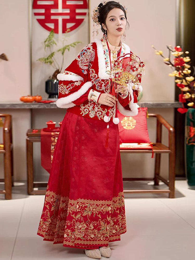 BOWEN 중공업 HANFU 웨딩 의류 2023 신부 말 얼굴 스커트 토스트 의류 중국어 드레스 FENGGUAN XIALI 웨딩 웨딩