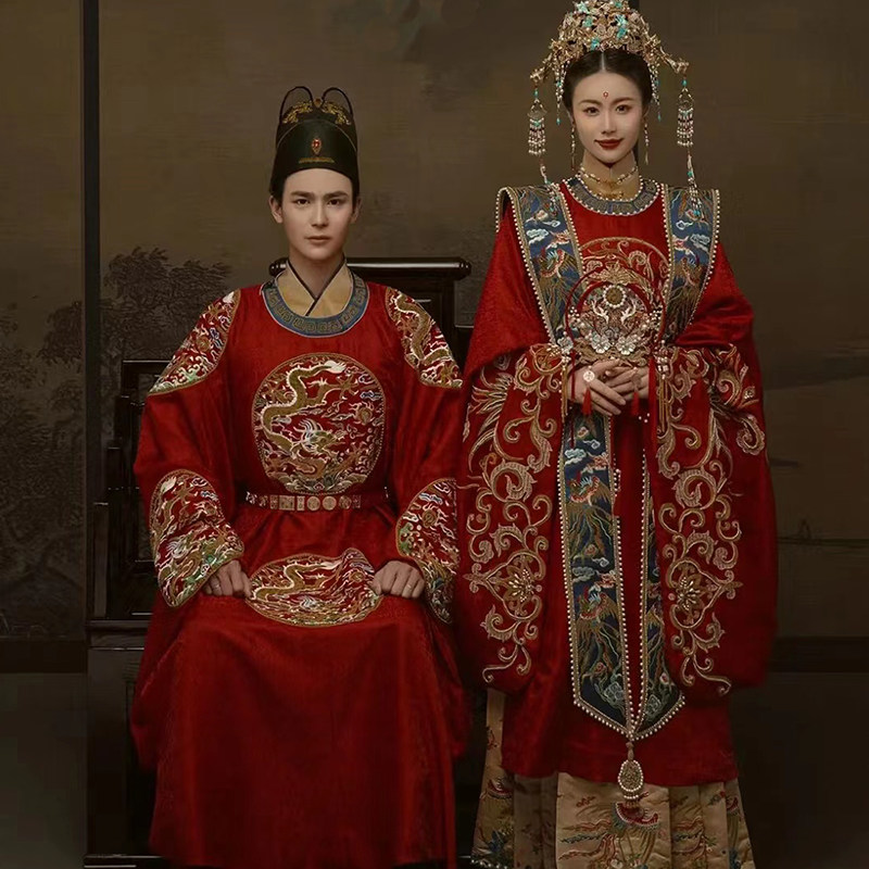 帛闻明制汉服婚服新款中式嫁衣结婚花嫁中国风凤冠霞帔男女套装