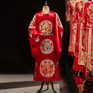 帛闻汉服婚服男士 嫁衣十二衮纹圆领袍龙袍蟒袍凤冠霞帔 结婚中式
