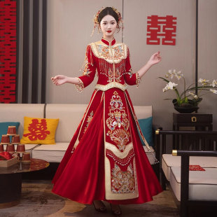 丝绒秀禾服新娘2024冬季新款高端新娘结婚敬酒服出阁服出嫁小个子