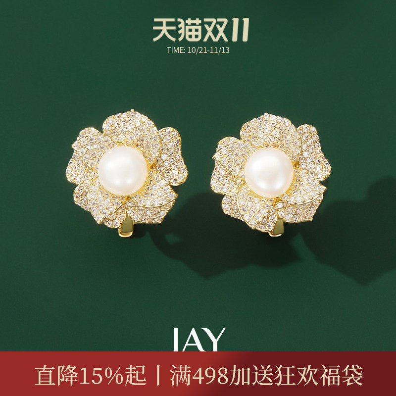 JAY春天珍珠花朵耳夹轻奢小众无耳洞夹耳式耳饰2026新款耳骨夹女