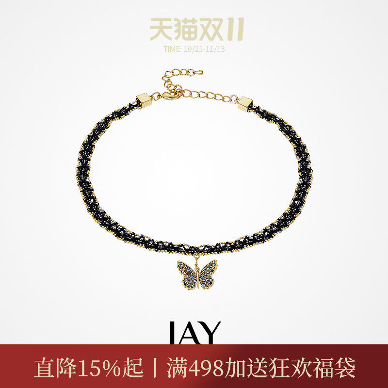 JAY黑色蝴蝶颈链锁骨链轻奢高级感项链脖子配饰颈饰女士choker