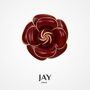 胸花女高档别针妈妈生日礼物 JAY复古红山茶花胸针高端精致时尚