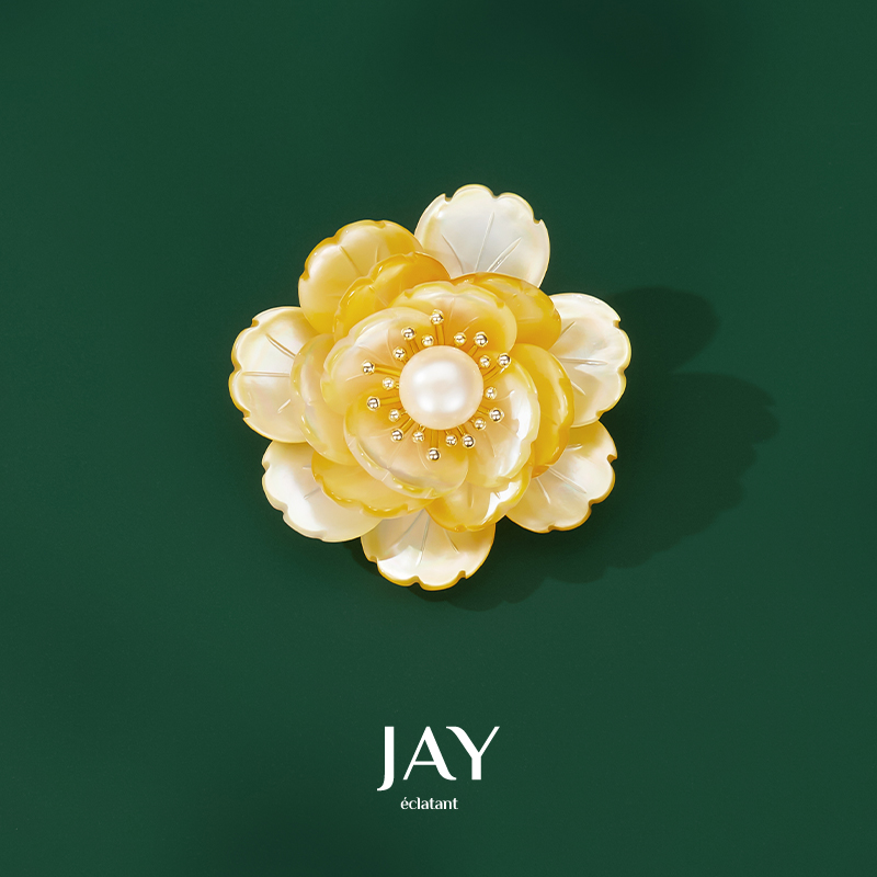 JAY贝壳花朵胸针高档女奢华气质西装胸花别针配饰妈妈生日礼物