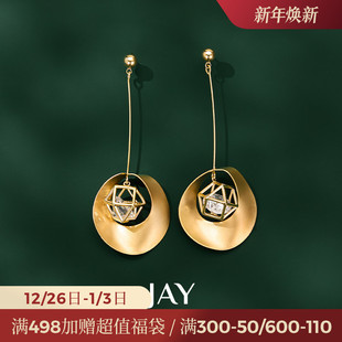 JAY建筑系列夸张耳环2025新款 高级感金色耳饰女小众耳坠方圆脸