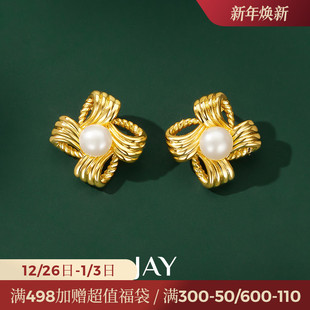 JAY原创金属花朵耳钉高级感独特2024新款 耳环欧美设计感耳饰女