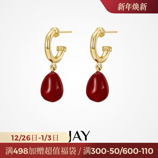JAY安可拉红色耳环复古过年耳饰方圆脸耳坠气质耳钉新年礼物