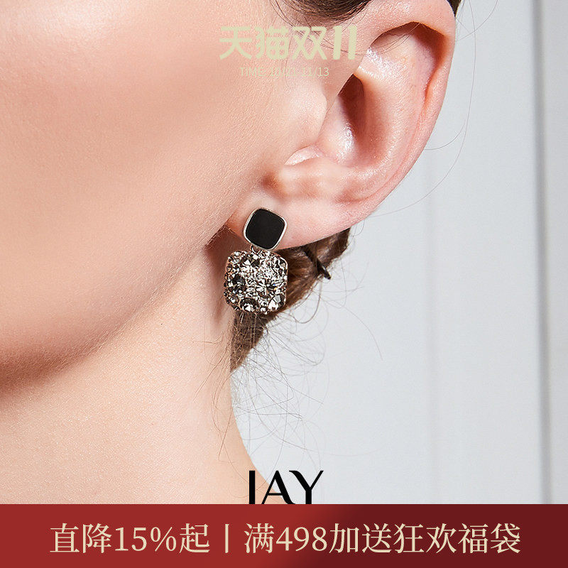 JAY复古港风耳环女独特耳坠2026新款黑色耳钉高级感轻奢高端耳饰