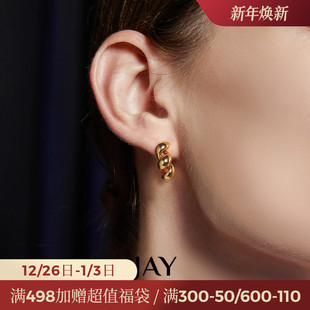 JAY欧美风个性 女设计感小众耳饰耳圈 耳环轻奢高级感金色拉丝耳钉