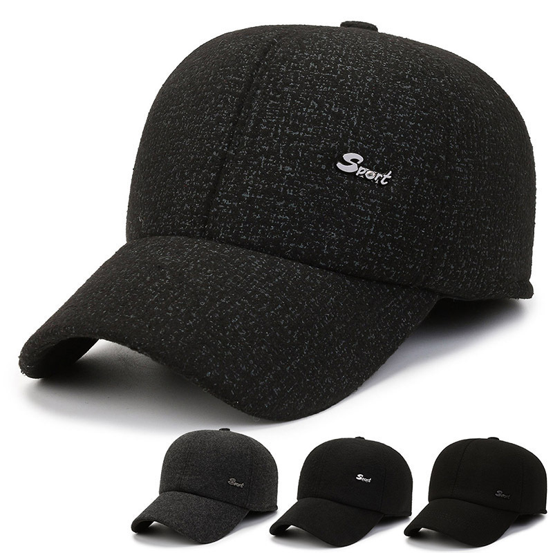 帽子男冬季中老年毛呢鸭舌帽爸爸爷爷护耳加厚保暖棒球帽防寒棉帽