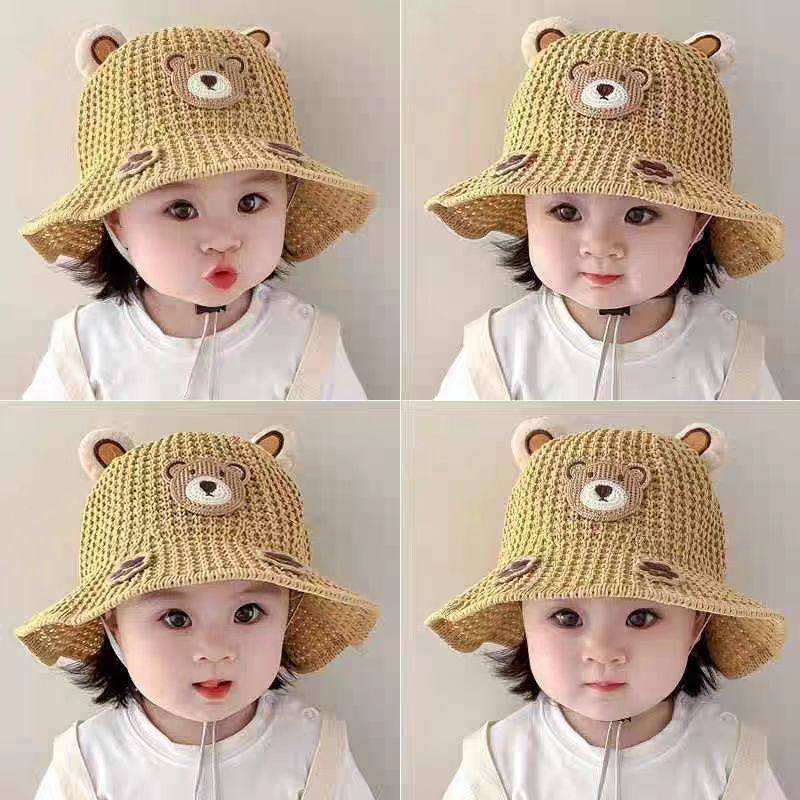 夏季儿童遮阳帽男女宝宝卡通小熊渔夫帽透气防晒帽户外太阳帽子