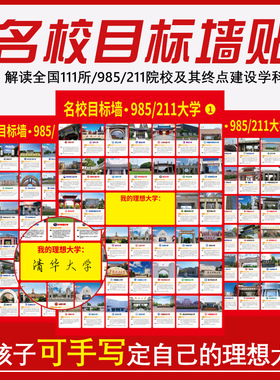 名校目标墙贴带分数985211高考明校全中国名牌大学分布教室墙挂图