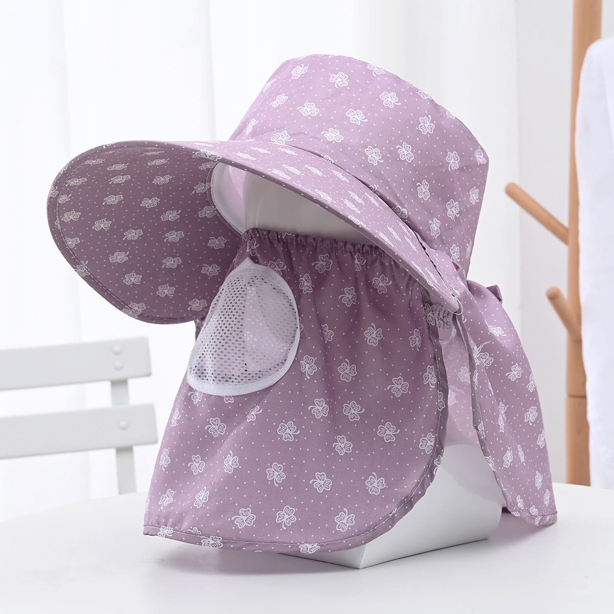 春夏新款防晒遮阳披肩帽女户外骑行防紫外线太阳帽遮脸大檐采茶帽