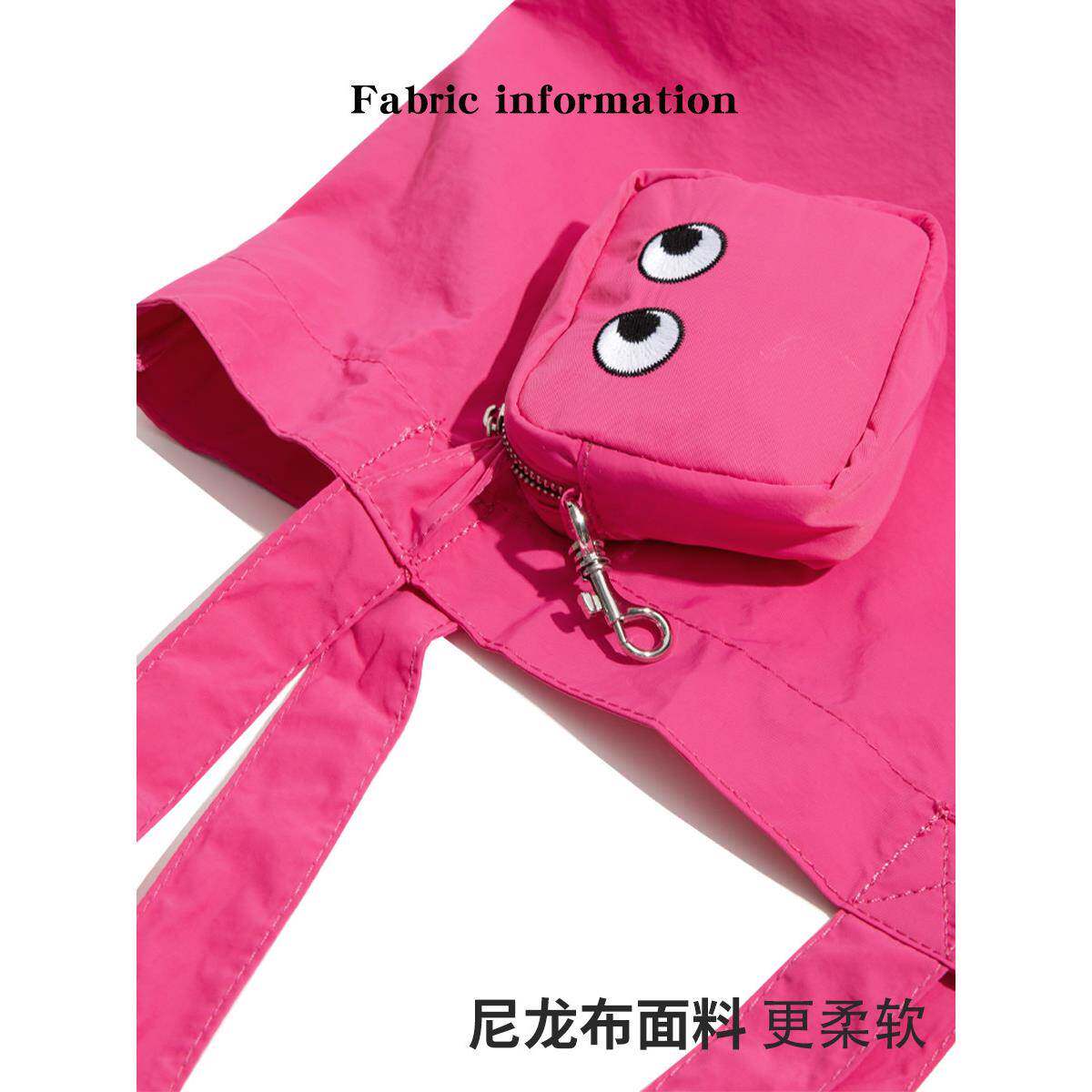 【日本购】可爱绣花购物袋大眼睛可折叠收纳袋轻便大容量肩手提袋