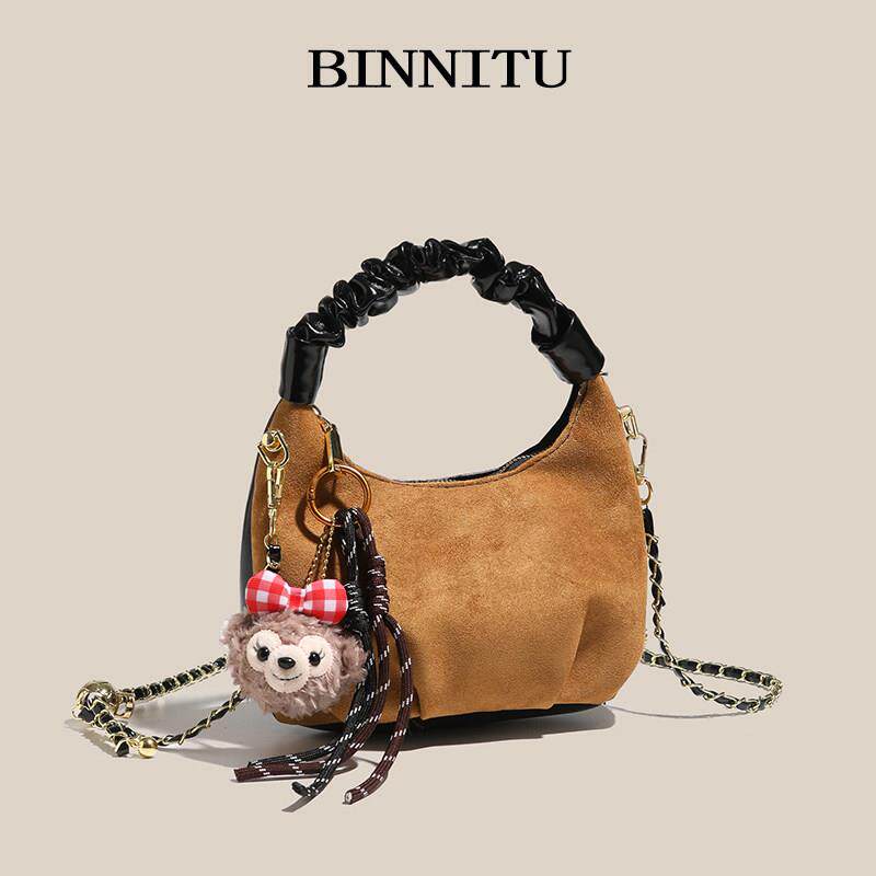 秋冬迷你手提包包女2026新款简约复古麂皮绒单肩斜挎包小众褶皱包