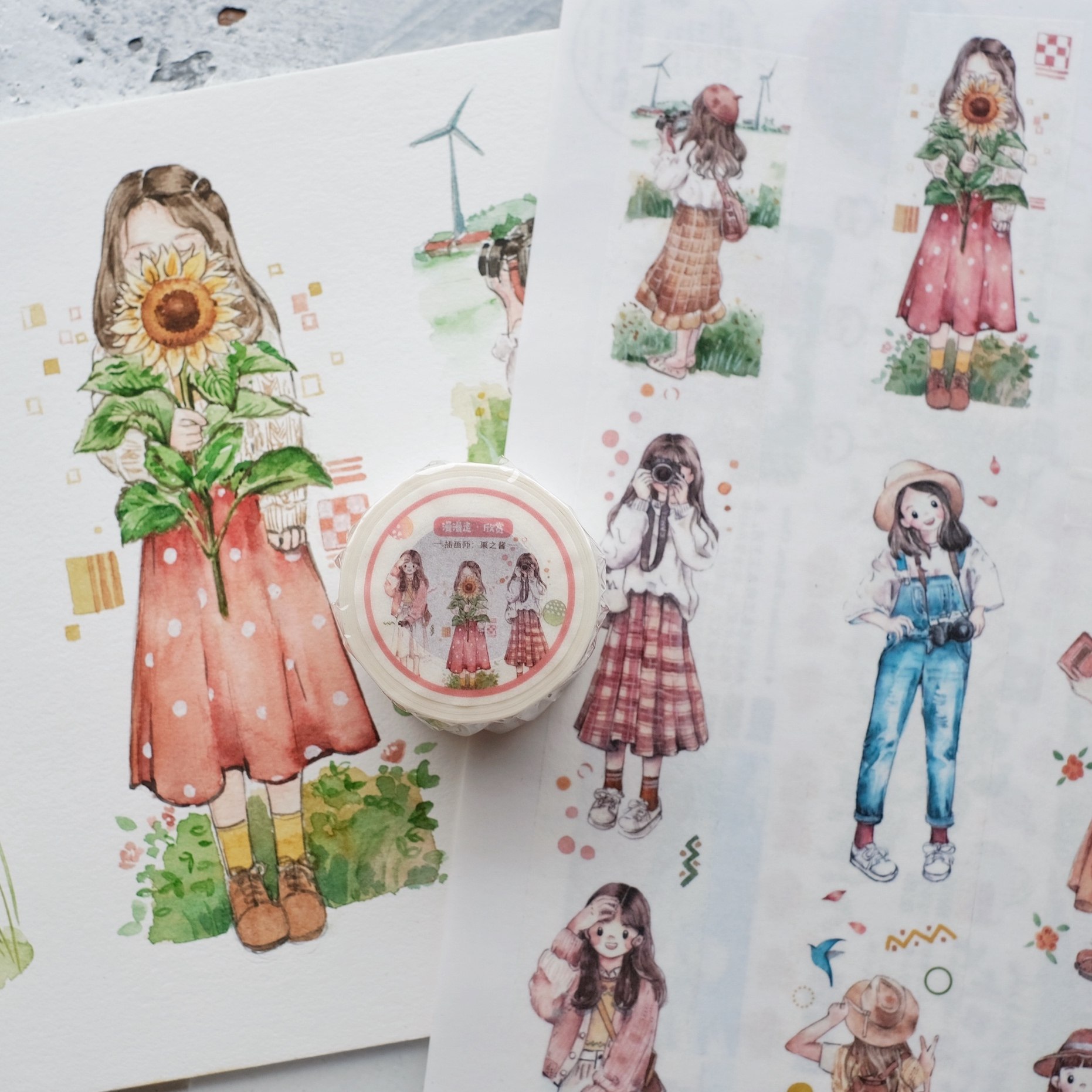 第1季漫漫走欣赏清新人物女孩和纸胶带水彩栗之酱手帐原创文具