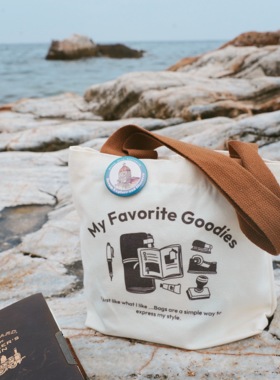 栖柒屿轻便原创帆布包My favorite goodies吧唧手帐收纳出行包