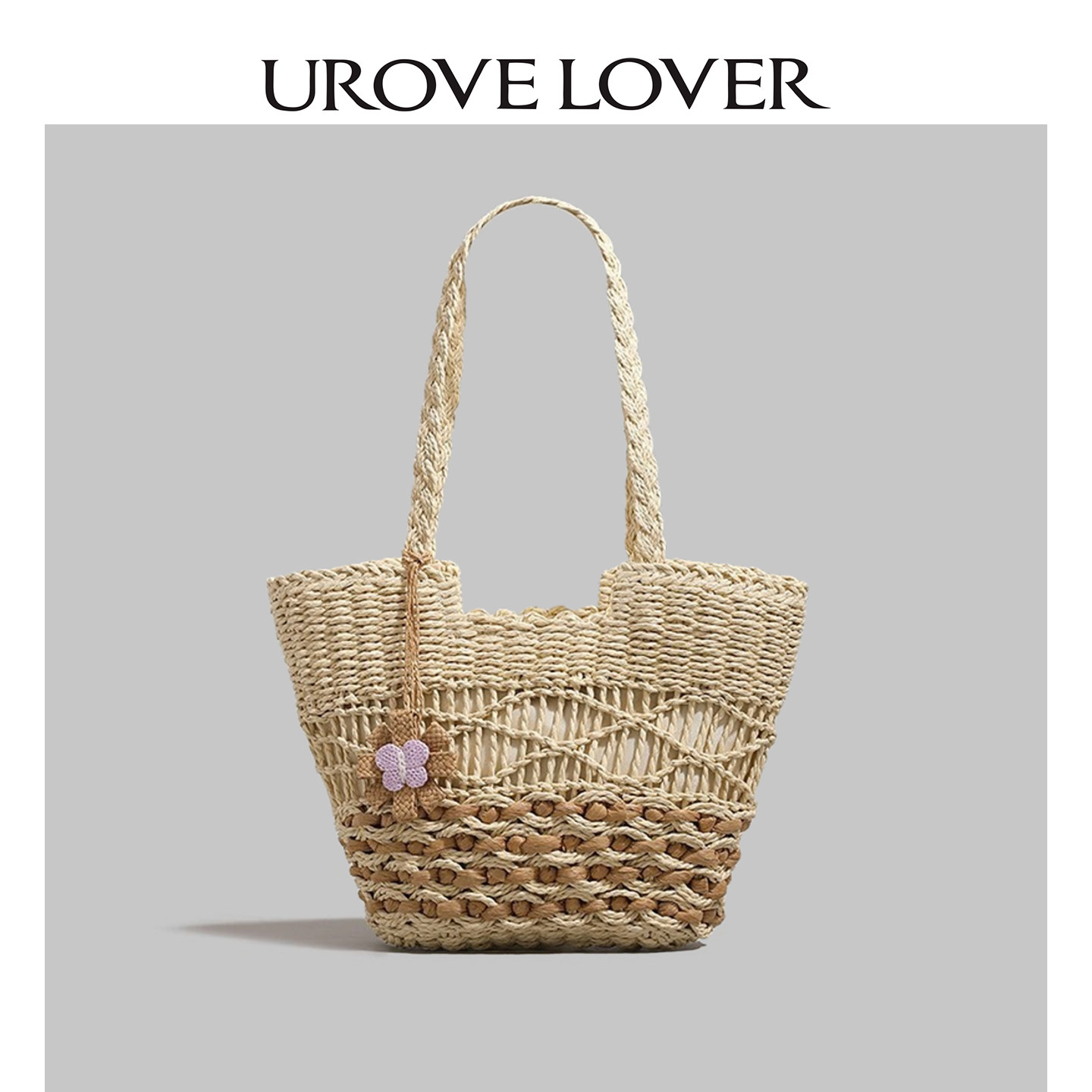 UR大容量草编单肩包包女款2026新款编织购物袋通勤百搭休闲单肩包