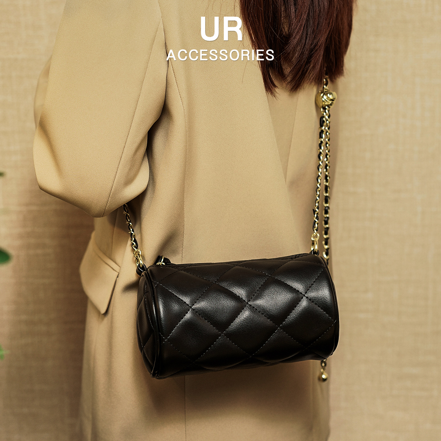 【官方旗舰】休闲百搭菱格圆筒包