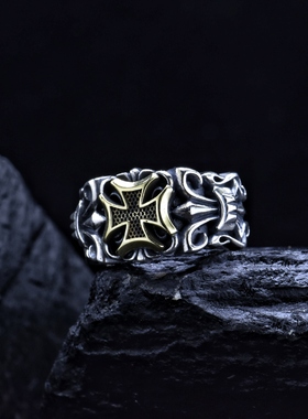 925纯银戒指个性时尚复古潮男船锚男女十字活口可调节可刻字饰品