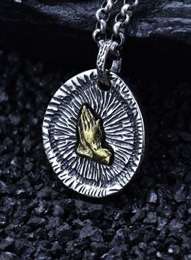 S925纯银复古手工泰银祈祷之手吊坠项链男女款个性百搭饰品礼物