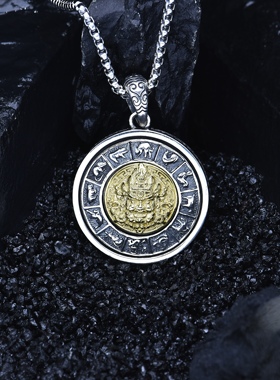 S925纯银复古黄财神十二生肖守护神吊坠项链男女款个性民族风挂件