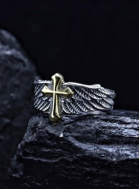 十字架羽毛S925纯银开口戒指环涂鸦羽毛男生小众复古高级感送礼物