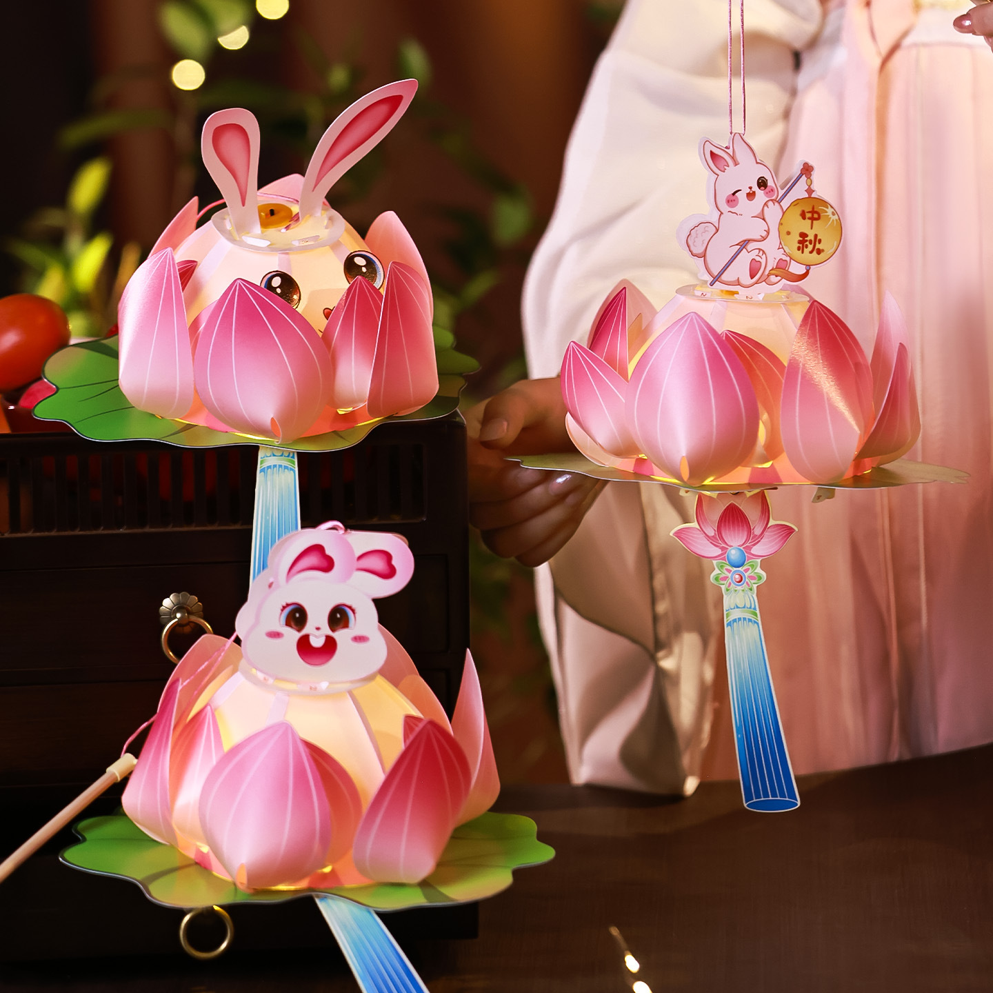 中秋节灯笼儿童手提小兔子莲花灯笼挂饰 幼儿园亲子手工diy材料包