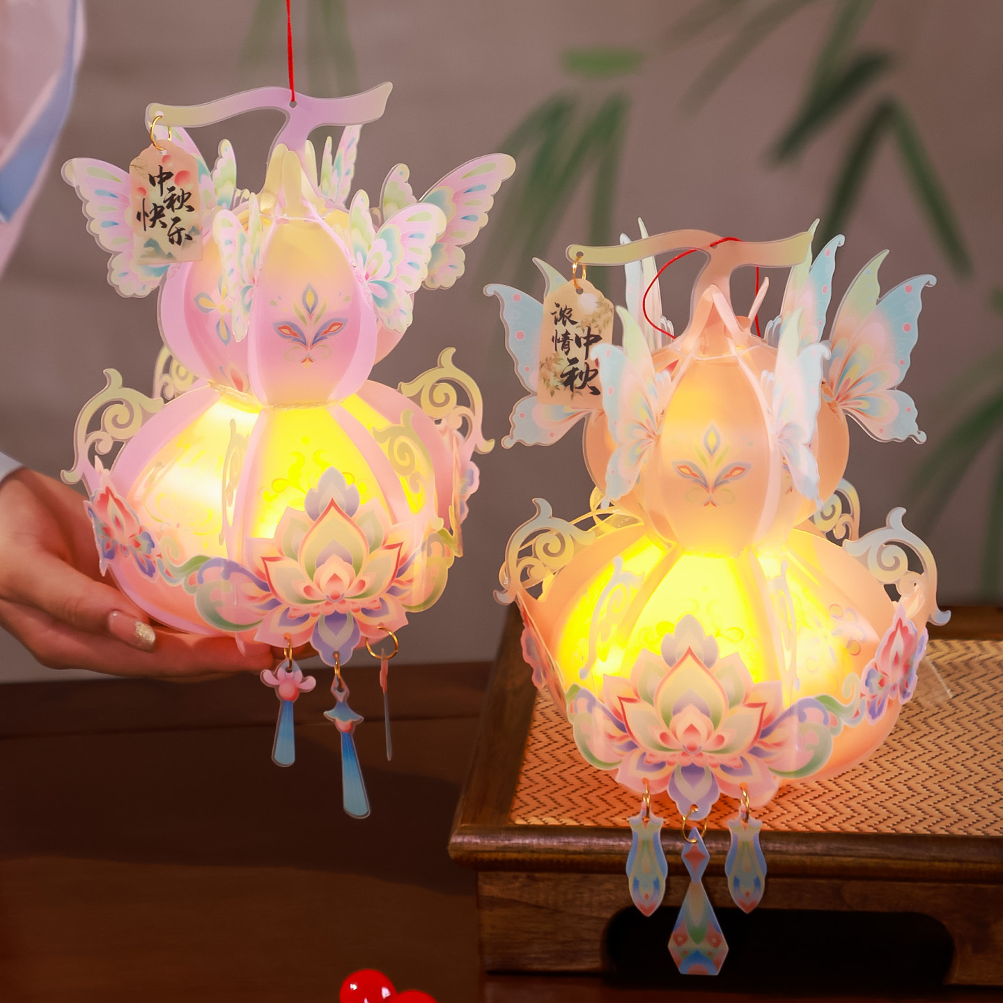 中秋灯笼手工diy材料包 幼儿园儿童手提古风发光创意葫芦花灯挂饰