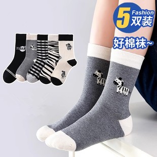 六指鼠儿童袜子纯棉秋冬季中筒袜男童春秋棉袜男孩中大童保暖厚袜