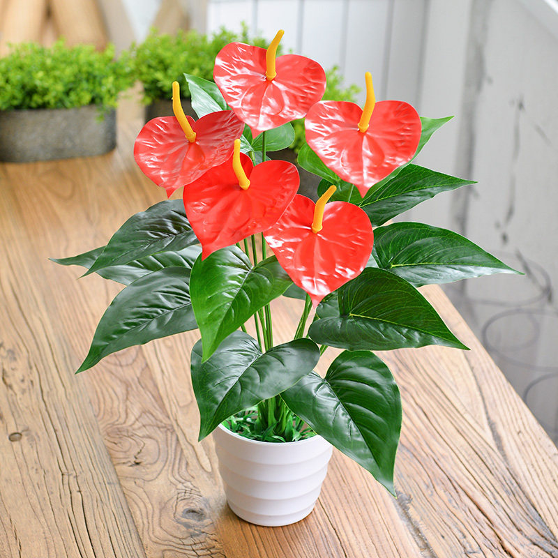 红掌仿真花盆栽套装塑料花假花室内客厅落地装饰仿真植物盆栽摆件