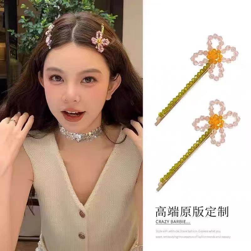 美美同款小众粉色串珠花朵发夹