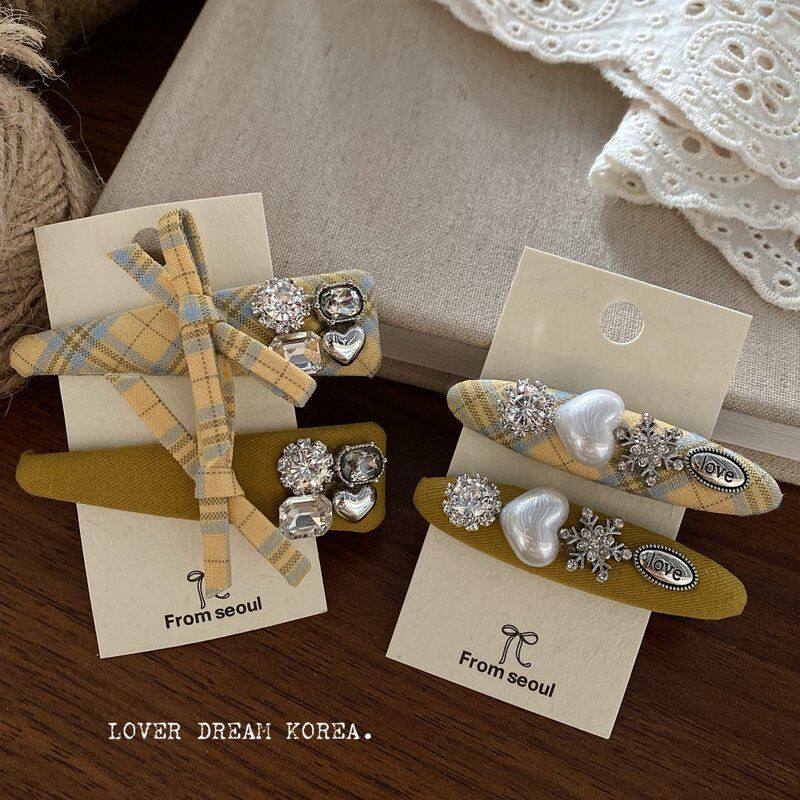 韩版甜美珍珠水钻发夹桃心尖嘴夹时尚高级感少女刘海夹边夹一字夹