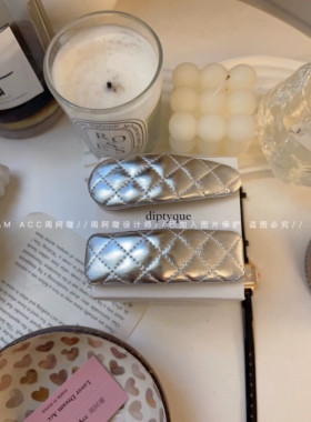 ins甜酷冷淡风发卡~小众银色PU菱格BB夹简约洋气侧边夹发饰女