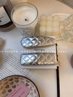 ins甜酷冷淡风发卡 小众银色PU菱格BB夹简约洋气侧边夹发饰女