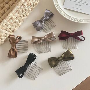 银色蝴蝶结倒插梳发夹女简约刘海碎发整理发卡公主头前额插梳夹子