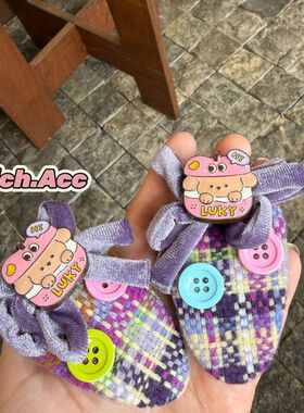 【实拍】韩系秋冬新款紫色小熊纽扣BB发夹甜美学院风可爱发饰边夹