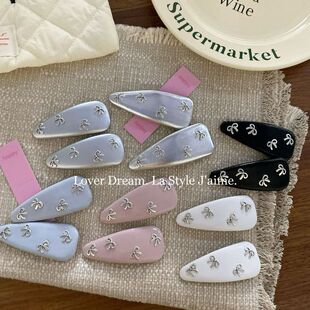 韩国新款甜美银色蝴蝶结仿皮BB夹发夹碎发刘海夹侧边夹发卡发饰