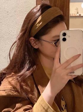 韩系美拉德金标宽边褶皱发箍女