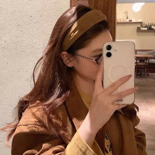 韩系美拉德金标宽边褶皱发箍女