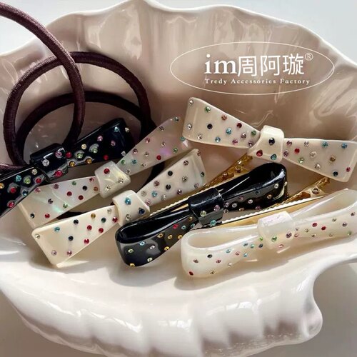 韩国小众彩钻醋酸蝴蝶结发夹ins波点风高品质满钻发绳发饰新款女