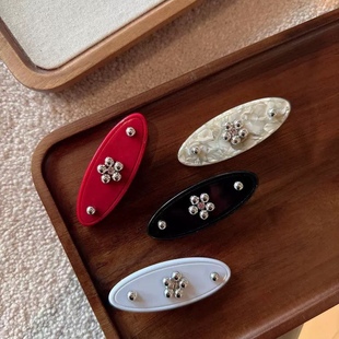 个性 冷淡风银珠花花发夹小众设计醋酸发卡边夹小众可爱气质碎发夹