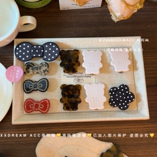 韩版 网红醋酸小熊波点花朵蝴蝶结字母发夹质感百搭高级感鸭嘴夹
