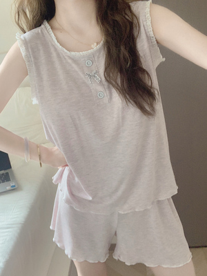 背心短裤睡衣女款莫代尔2025新款纯欲可爱带胸垫运动风家居服套装