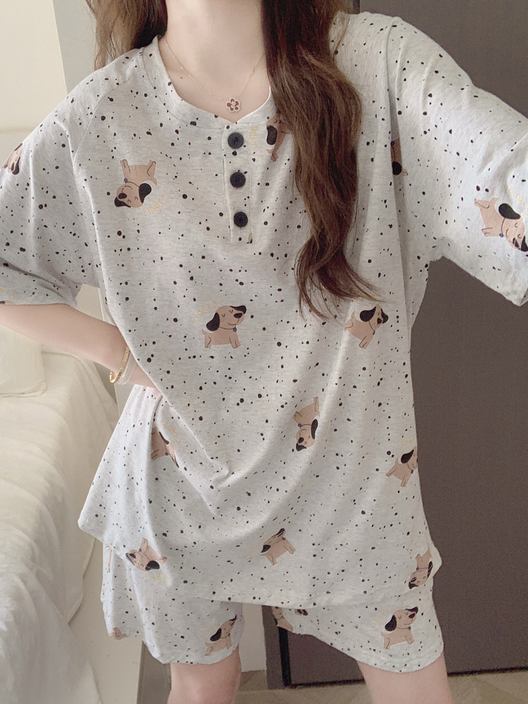 韩国波点小狗睡衣女款夏季纯棉短袖短裤高级感家居服可外穿两件套