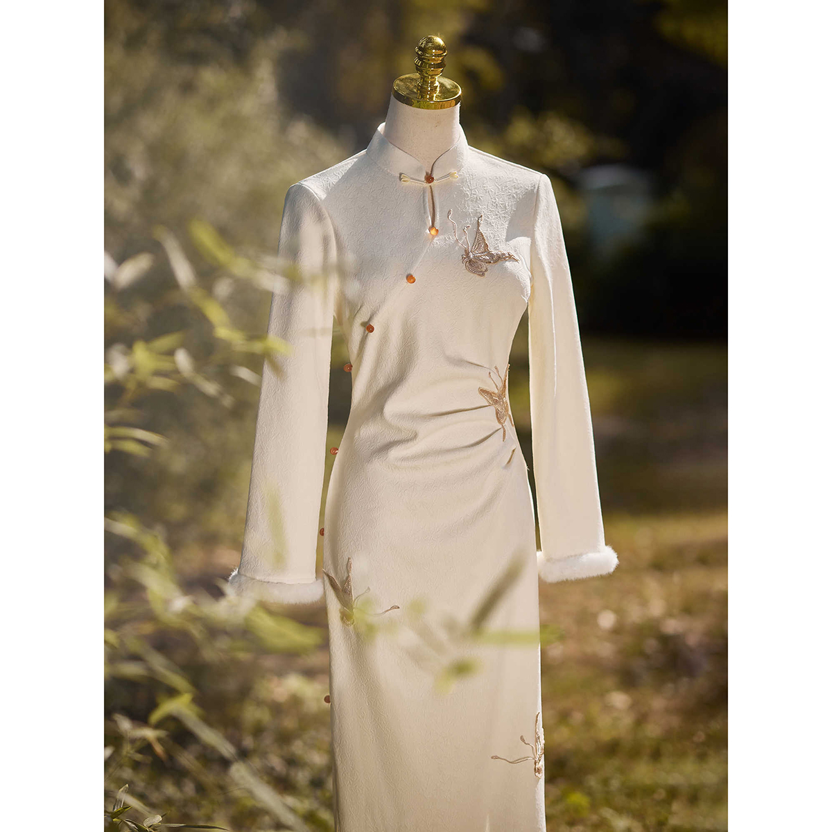 白色长袖旗袍2025新款秋冬季